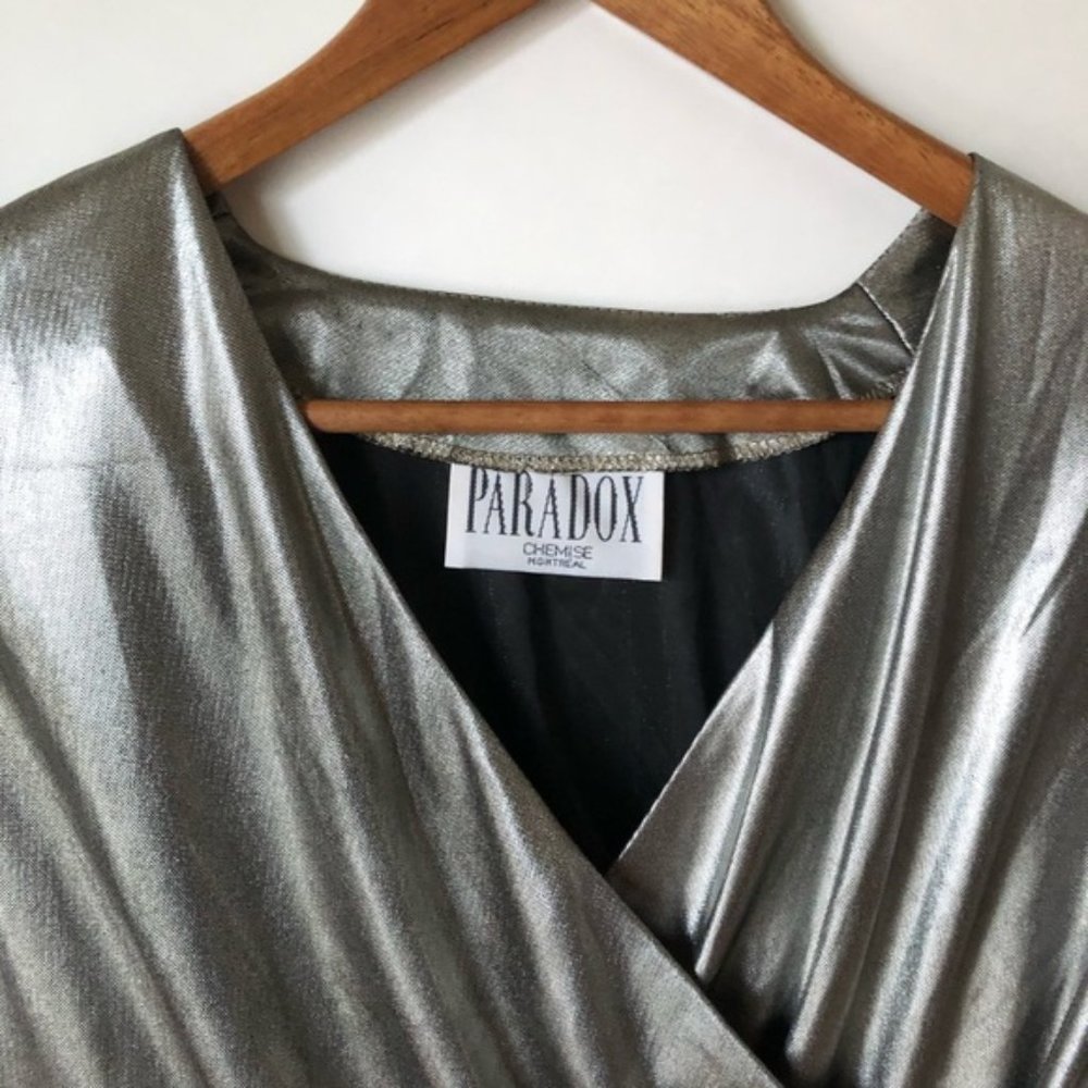 Paradox Chemise Montreal Metallic Silver Wrap Top Size Medium Vintage - Picture 5 of 10